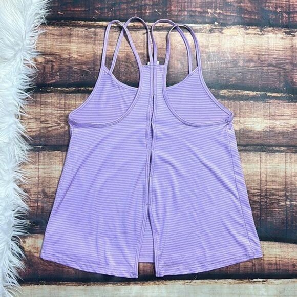 $5 SALE!  Purple Striped Workout Top Open Back - Picture 4 of 5